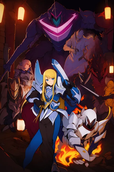 alien knight, monster, blond hair, armor