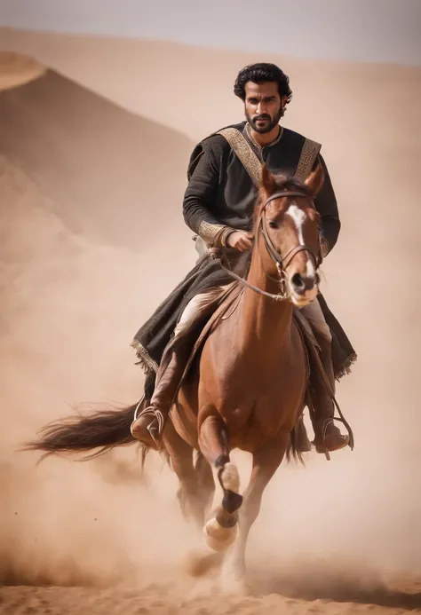 ramatic image of Khalid bin Waleed on horseback, sword raised