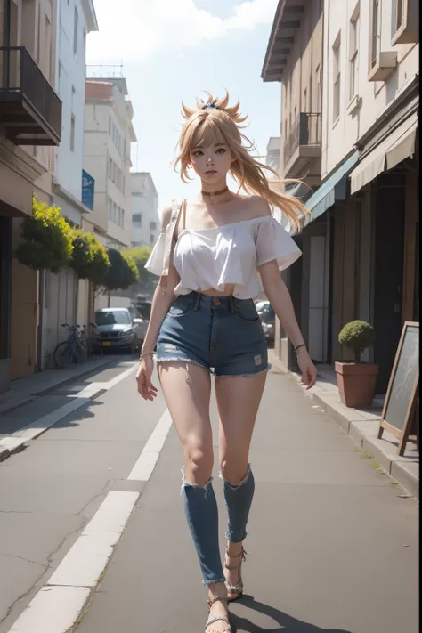 yomiya walking on street, denim trausers, , mature, super detailed, realistic, hyper realistic, high quality, best, super detail...