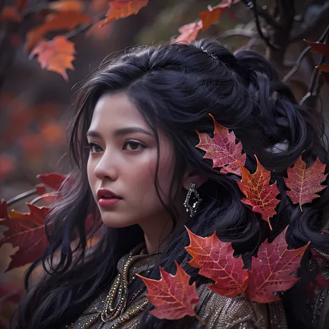 32K（tmasterpiece，k hd，hyper HD，32K）Long flowing black hair，Yellowstone，Tongzhou girl ，Flame protector（realisticlying：1.4），Python pattern robe，Purple-pink tiara，The leaves flutter，The canyon background is pure，Hold your head high，Be proud，The nostrils look ...