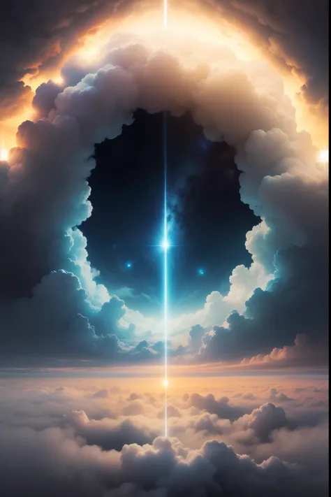 image of the gates of heaven, In the midst of clouds, imagem de anjos celestes luminosos com muitas asas nas nuvens, muita luz, seres de luz, belissimo