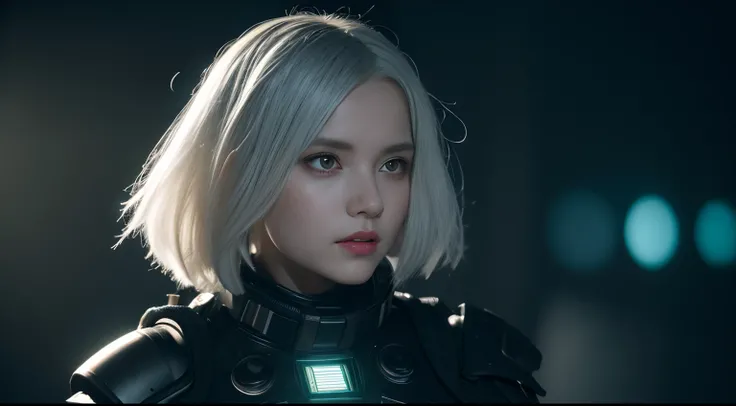 emphasis lines, bokeh, Eye-Level Shot，From the movie Matrix ，3D,solo， 1girl，battle garment，A young white haired girl from Germany,A beautiful cyberpunk female image,hdr（HighDynamicRange）,Ray traching,NVIDIA RTX,Hyper-Resolution,Unreal 5,Subsurface scatteri...