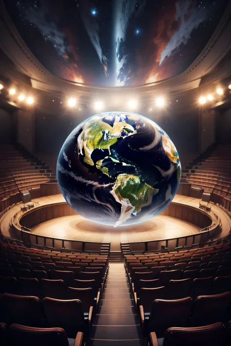 planet earth on top of a theater stage