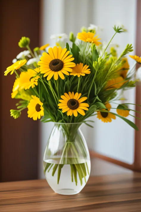 Flower Vase Daisy on the Table, Ultra Realistic