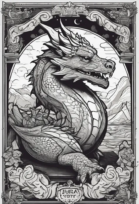 /imagine prompt: cute dragon illustration for a sticker with a black background, in bold outline style, jagged edges, trashcore, light shading --v 5.2