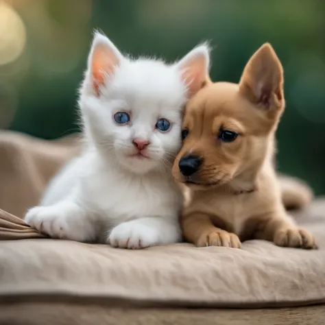 a kitten and a puppy