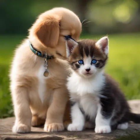 a kitten and a puppy