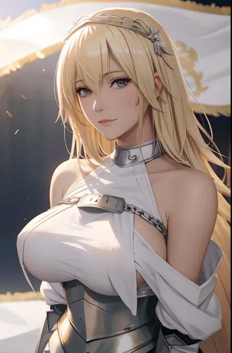 best quality, masterpiece,highly detailed,anime,1girl, adult face, mature face, mature female, mature woman, mature beauty, adult blonde, mature blonde,upper body,(jeanne darc),big breasts, large breasts, breast size 95cm, huge breasts, perfect face,blond ...