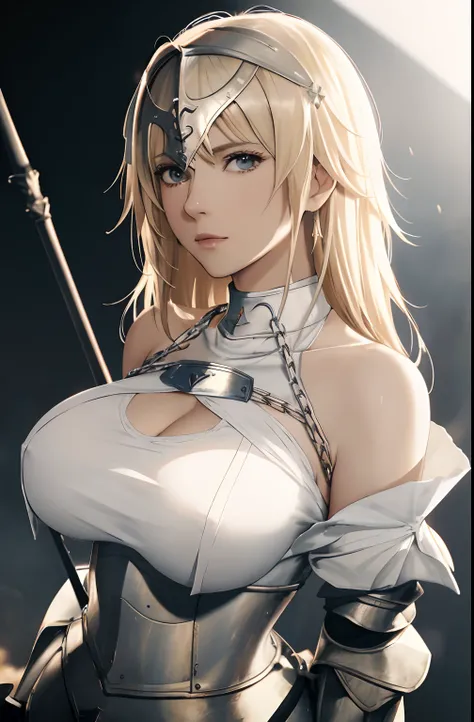 best quality, masterpiece,highly detailed,anime,1girl, adult face, mature face, mature female, mature woman, mature beauty, adult blonde, mature blonde,upper body,(jeanne darc),big breasts, large breasts, breast size 95cm, huge breasts, perfect face,blond ...