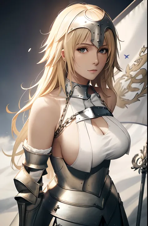 best quality, masterpiece,highly detailed,anime,1girl, adult face, mature face, mature female, mature woman, mature beauty, adult blonde, mature blonde,upper body,(jeanne darc),big breasts, large breasts, breast size 95cm, huge breasts, perfect face,blond ...