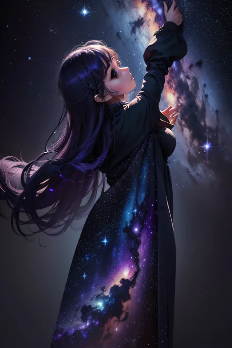 Create an illustration of a star-studded night sky, the Milky Way stretching across the horizon, Deep shades of indigo and violet, a sense of wonder and cosmic vastness, illustration, oil painting on canvas, --ar 16:9 --v 5