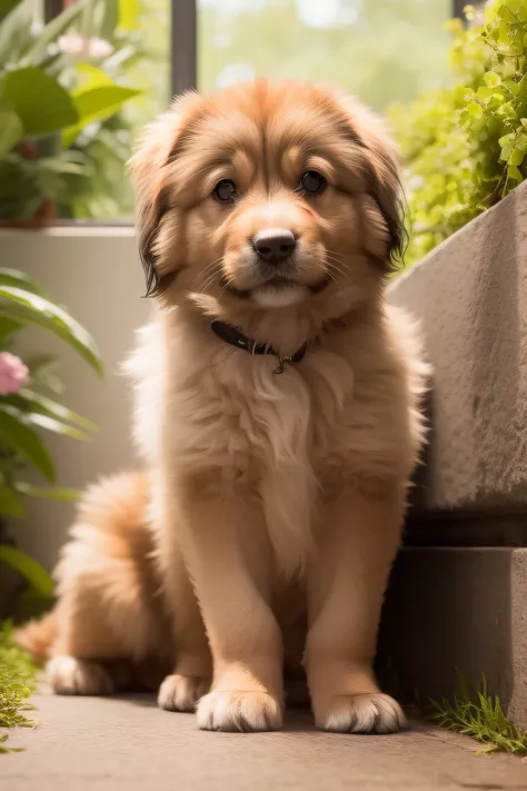 beautiful Leonberger dog puppy is depicted on an oil canvas, cada pincelada cuidadosamente trazada revela su belleza y encanto. Su suave, Shiny coat blends into warm, Tonos vibrantes, like the gold of the sun that caresses his back and the dark brown that ...