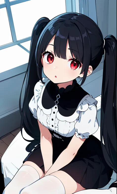 (detailed and beautiful outlines,white light,soft light,natural light,caucasian skin:1.3),(upturned eyes,:o,twin tail,black hair...