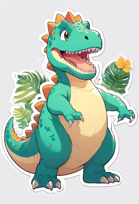 Kawaii happy dinosaur stickers , vectorial , contours , White background 3D