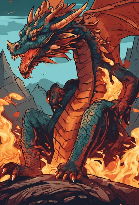 Dragon letting out fire, vetor, 2d, plano