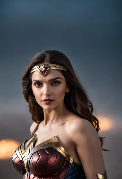 Deepika Padukone wearing wonder_woman_cosplay_outfit, in front of a sky, 
good hand,4k, high-res, masterpiece, best quality, head:1.3,((Hasselblad photography)), finely detailed skin, sharp focus, (cinematic lighting), night, soft lighting, dynamic angle, ...