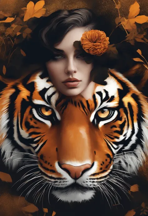 Desenhe uma raposa，Drawing the face of a woman and the head of a tiger, stunning digital illustration, bela arte digital, lindo arte digital, exquisite digital illustration, Arte de Alessandro Pautasso, pintura digital impressionante, bela arte digital, li...