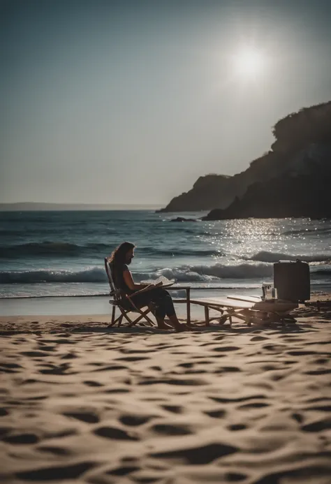 Trabalhando com notebook na praia