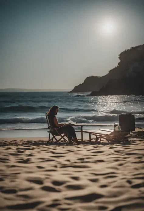 Trabalhando com notebook na praia