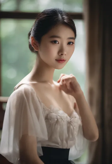 Young chinese schoolgirl, 16 year old, pale, topless, high quality, good quality, masterpiece, extremely detailed, petite