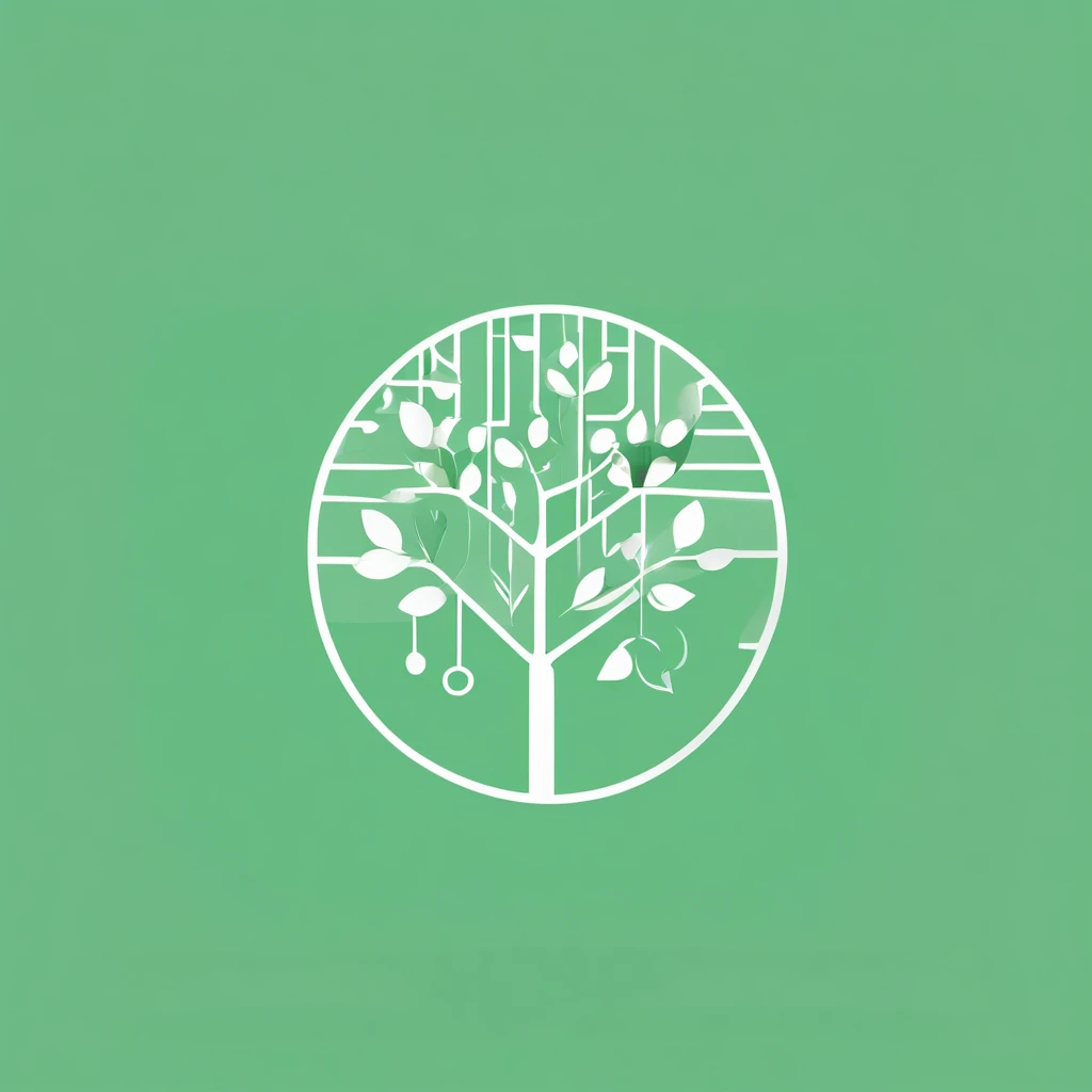 A logo, Plant and electronic circuits, solid color, Simple design, in green, Simple white background, Small in the center, Circular platform::2,