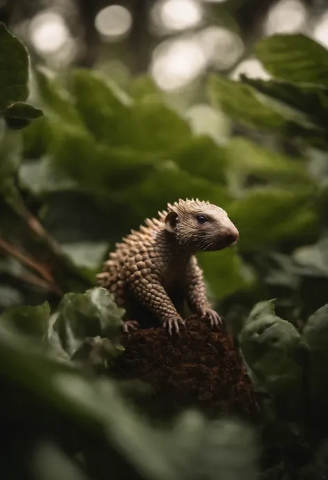 Piel de hormiguero de pangolin con plantas y flores en sus alrededores 3D