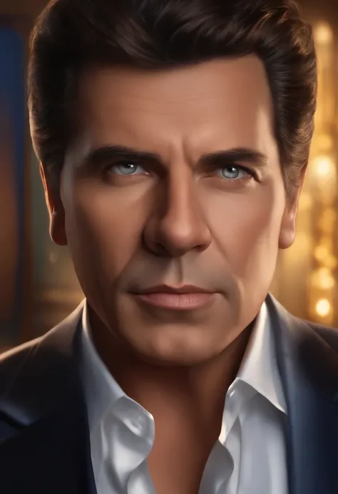 Presenter Faustão, crack addict, worried about credit card bill: portrait, oil painting, detailed likeness, expressive face, concerned expression, close-up shot, indoor studio lighting, vibrant colors, high-resolution masterpiece:1.2, hyper-realistic, text...