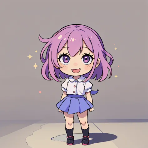 Very cute and beautiful chibi anime girl、Simple flat background、fulllllbody、Standing、extremely detailed face and eyes、Clearly outlined、solo、smiling smile、opening mouth