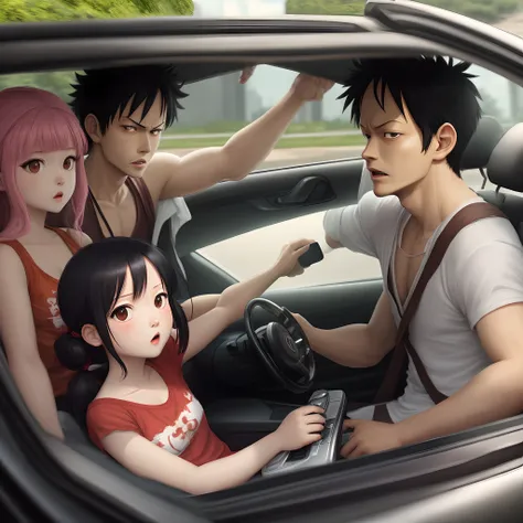 Luffy drives a car