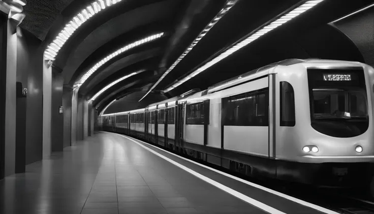 A metro train of the stoic Marcus Antonius in black and white 4K,Face de lado, papel de parede super realista