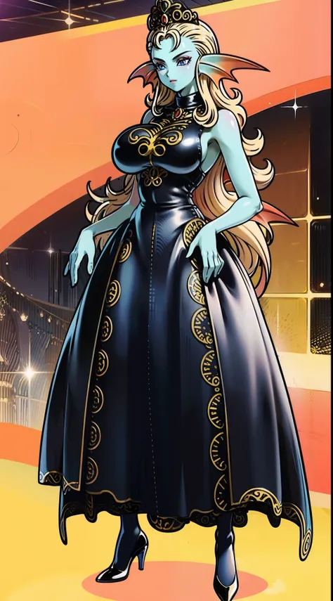 8K,high quality,anime,married woman,beautiful,clean,bright,highlights in eyes,sexy,super big tits,oversized boobs,erotic,nude,beautiful line drawing. Blue skin, well drawn ears, blue and orange gradient fins, blue and orange gradient fins on back,
Black fu...