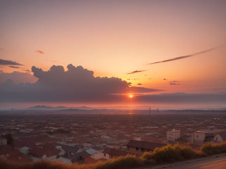 Sunset, evening glow, distant view, realistic, rich colors, gorgeous and colorful, wide-angle lens, shooting in the evening, positive film, naturalistic style, high-definition filming.