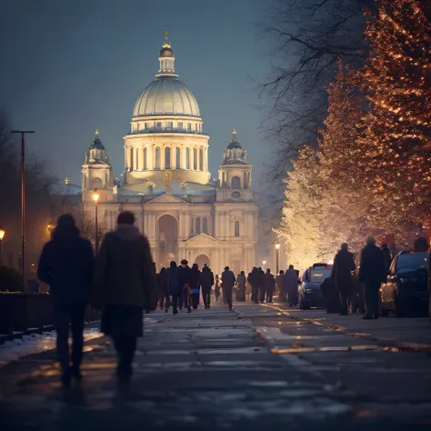 people walking down a sidewalk in front of a large building, directed by: grzegorz rutkowski, directed by: jacob kainen, directe...