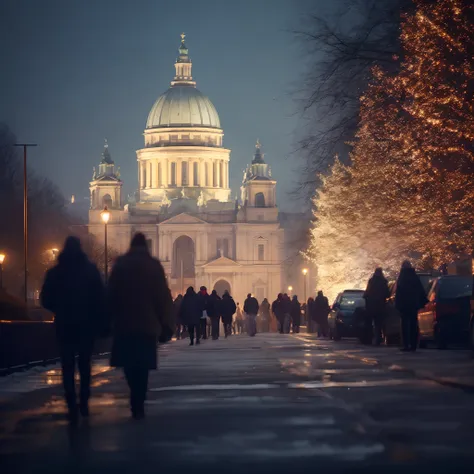 people walking down a sidewalk in front of a large building, directed by: grzegorz rutkowski, directed by: jacob kainen, directe...