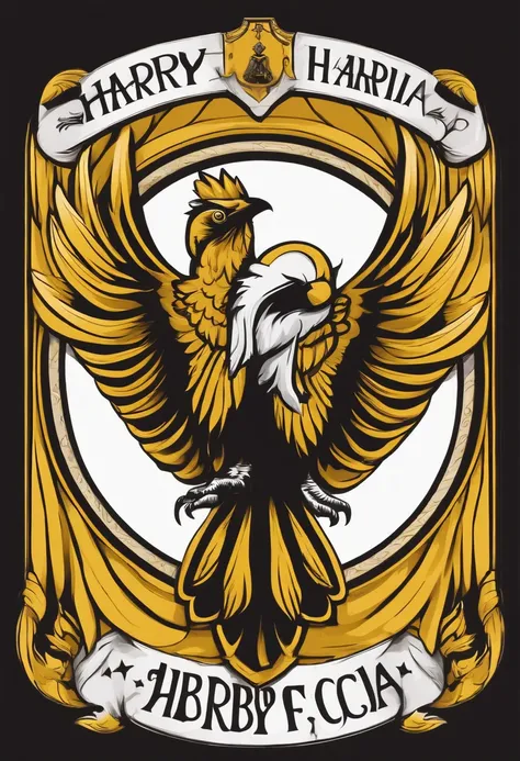 Classic logo: It bears the name "Harpy F.C." in solid and imposing font, posicionado acima da imagem de uma harpia estilizada. The harpy is drawn with open wings and detailed feathers. The predominant colors are black and yellow, representando a identidade...