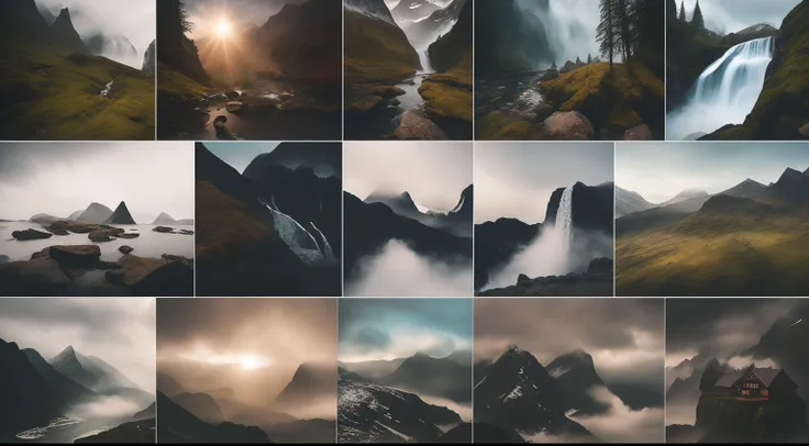 a series of photos of a mountain scene with a waterfall, landscapes, landscape photography, lightroom preset, by Johannes Voss, 500px photos, by Franz Hegi, by Lucas Vorsterman, landscape photography 4k, style of ade santora, best photography of 2 0 2 1, b...