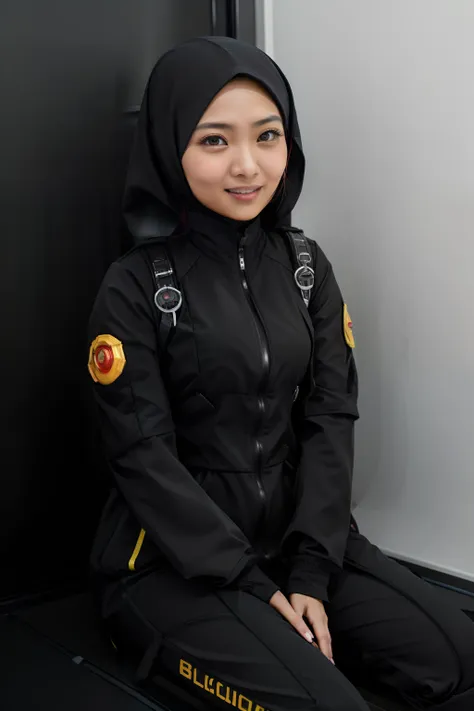 absurd resolution, high resolution, (masterpiece: 1.4), hyper-detail, black-hijab young malay woman dressed as a technician, mal...