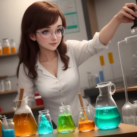 Beautiful woman doing chemistry experiment