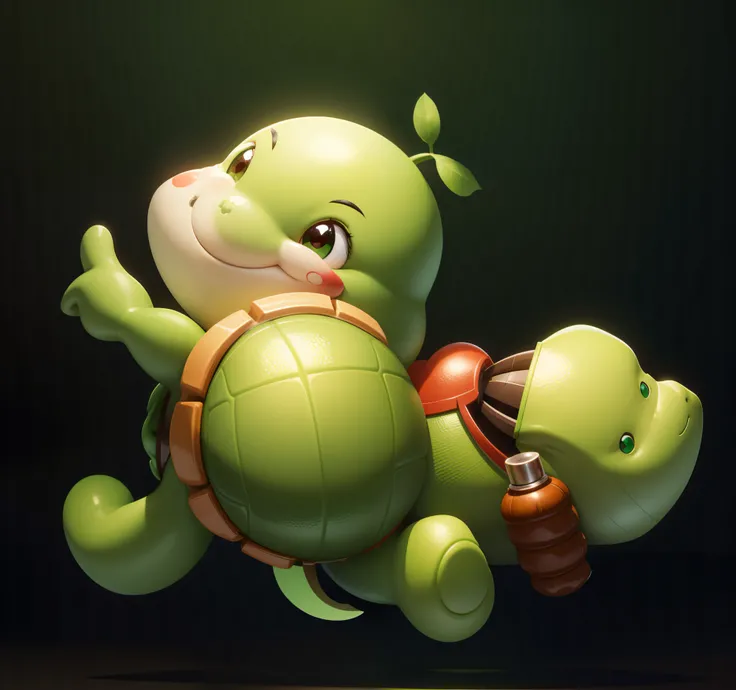 Cute cartoon,Back like,Green skin,The shell is brown,Redfaced,ssmile