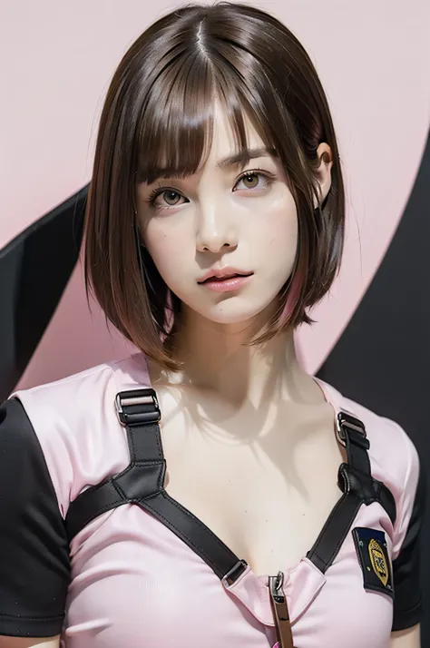 Top Quality, Ultra High Definition, (backlight), (Photorealistic:1.4), (close up:1.6, focus on face), 1 Beautiful Girl, (Kpop Idol), Detailed Face, dark brown pupil, (Hair Pink|Brown:1.3, full-bang, short Hair:2), Contrapposto, Smooth Skin, Perfect Anatomy...