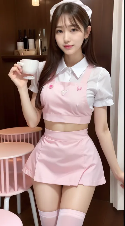 Waitress in pink miniskirt