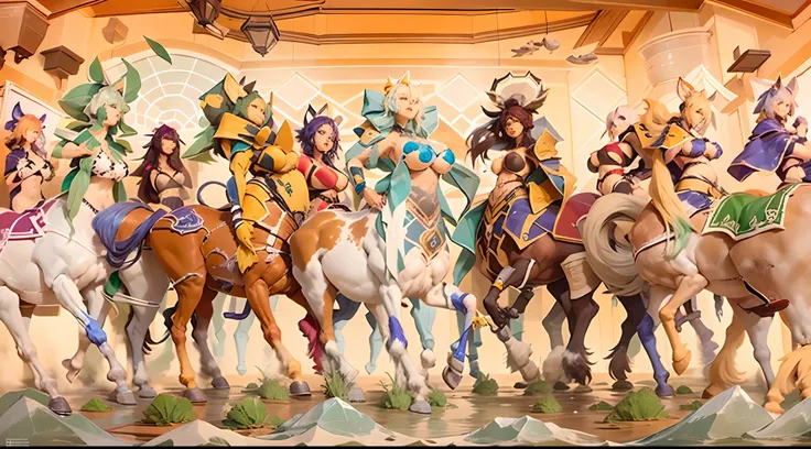 In the beautiful illustration of this super-grand scene，The ultra-distant lens shows us（Over eight separate and distinctive centaur characters：9.9），They all have their own characteristics，Vivid and interesting。Radiant from the heavens（Angelic centaurs：6.6）...