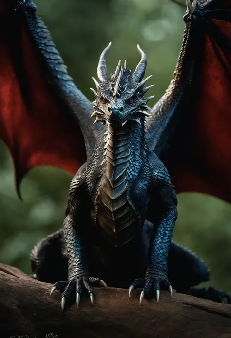 Grayish black scaled dragon, duas patas, duas asas, gigantes, olhos azuis claro