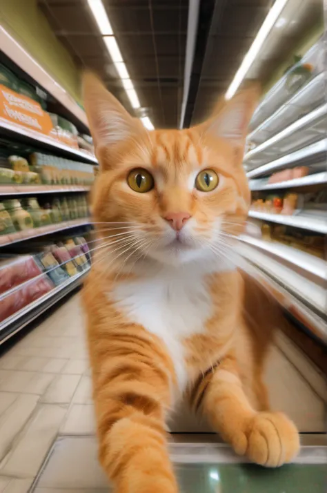 Orange cat takes selfie in supermarket --v 5.2