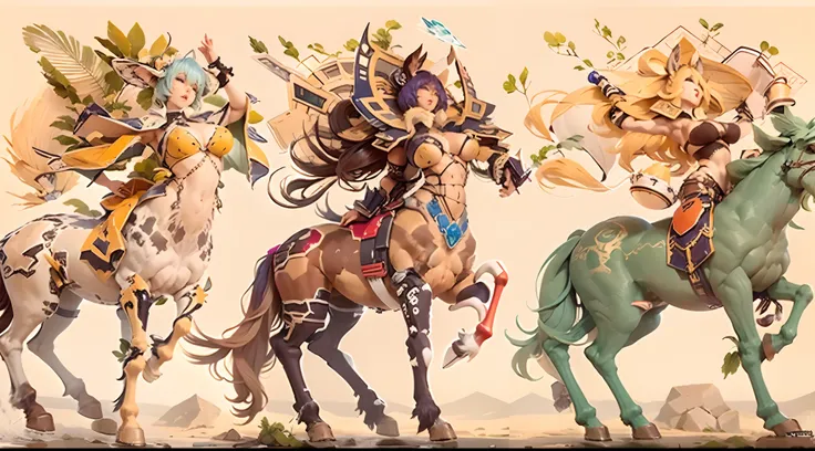 In the beautiful illustration of this super-grand scene，The ultra-distant lens shows us（Over eight separate and distinctive centaur characters：9.9），They all have their own characteristics，Vivid and interesting。Radiant from the heavens（Angelic centaurs：6.6）...