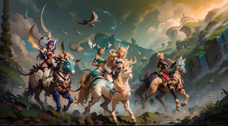 In the beautiful illustration of this super-grand scene，The ultra-distant lens shows us（Over eight separate and distinctive centaur characters：9.9），They all have their own characteristics，Vivid and interesting。Radiant from the heavens（Angelic centaurs：6.6）...