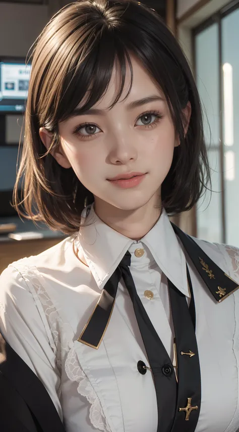 Photorealistic: 1.5, Office: 1.5, Suitable for office: 1.5, formalwear: 1.5, Cute young Japan, Big smile, drooing eyes: 1.3, Person shot々, (in 8K) , ​master piece, (No retouching, Lip gloss, False eyelashes, Real Skin, of the highest quality, 超A high resol...