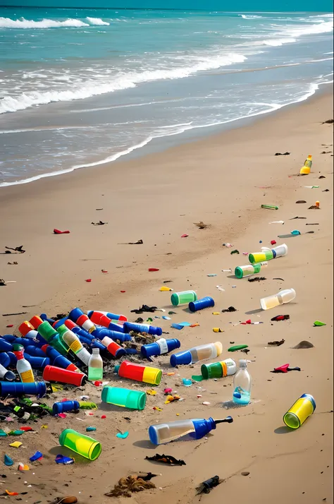 Bottle litter on the beach