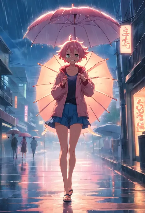 Donquixote Doflamingo chorando de raiva no meio da chuva, tempestade perfeita, gloomy setting, soft-lighting