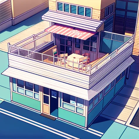 cake shop，A donut brand，Promotional posters，2-storey building，Cute cartoon segmentation